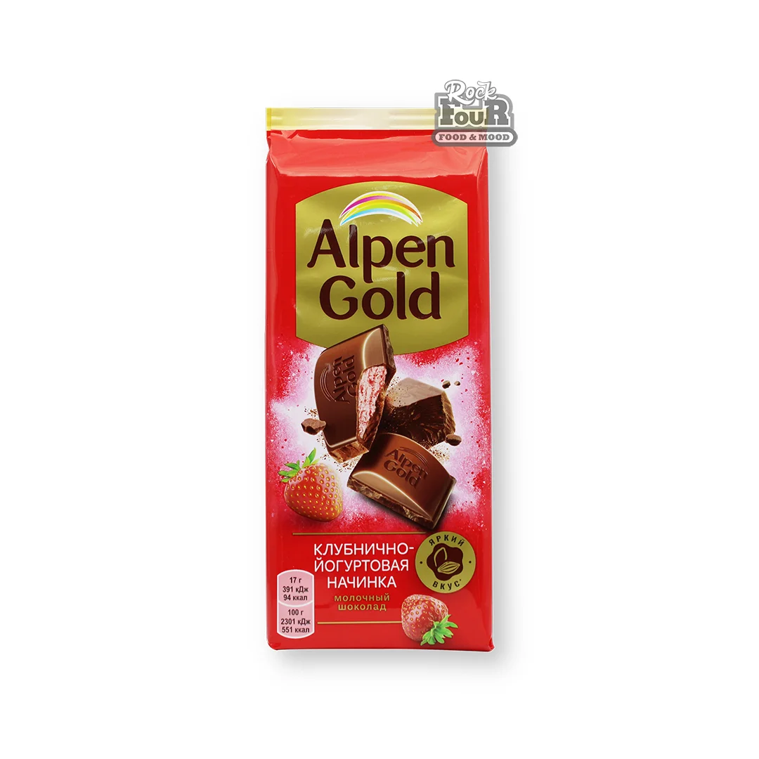 Կաթնային շոկոլադե սալիկ «Alpen Gold» ելակայոգուրտային լցոնով 85գ